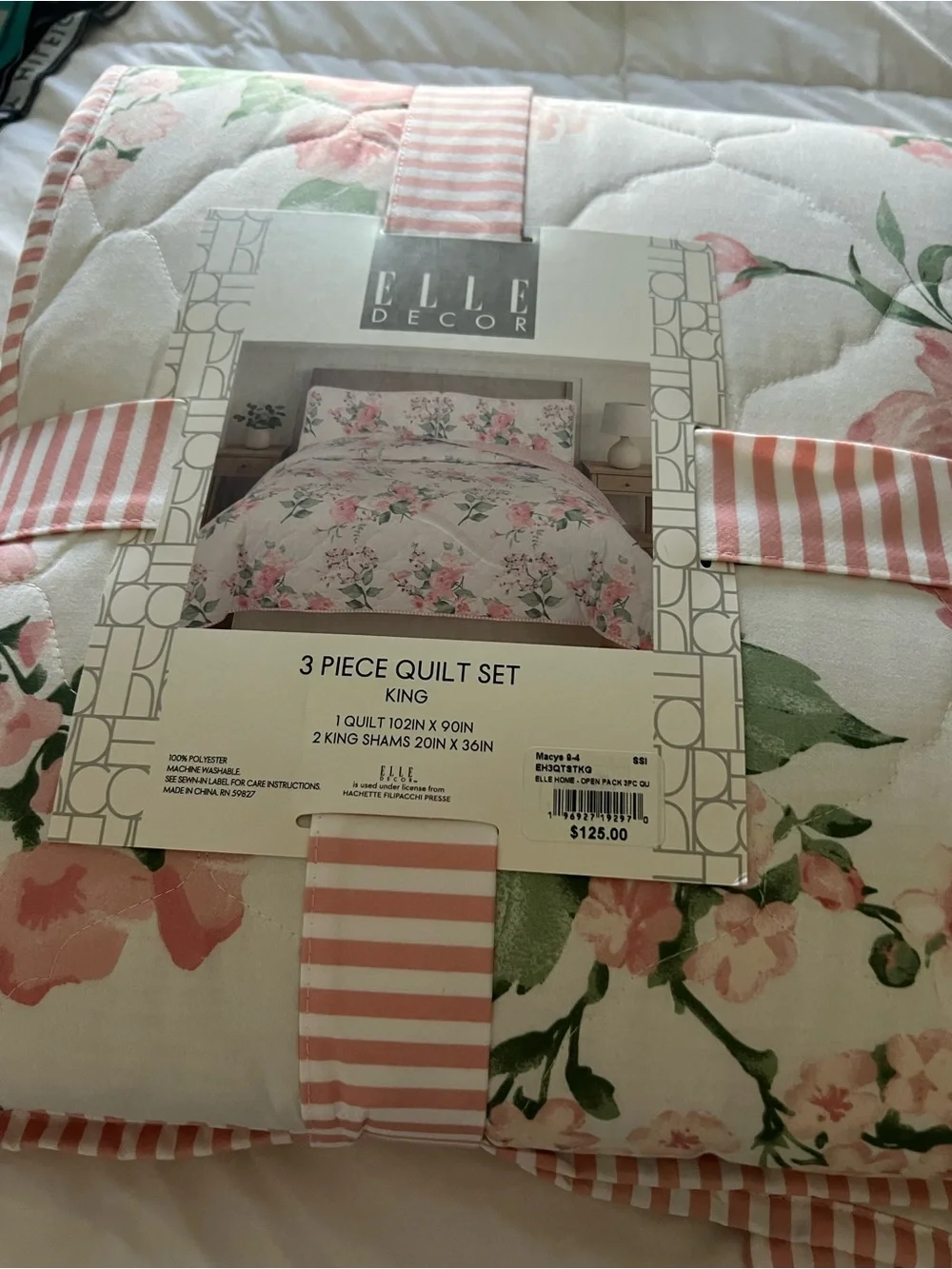 Elle Decor Pink and Green Floral King Quilt Set